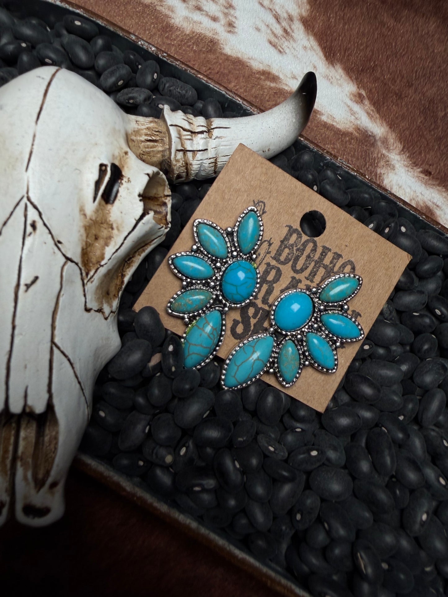 Squash Blossom Stone Stud Earrings