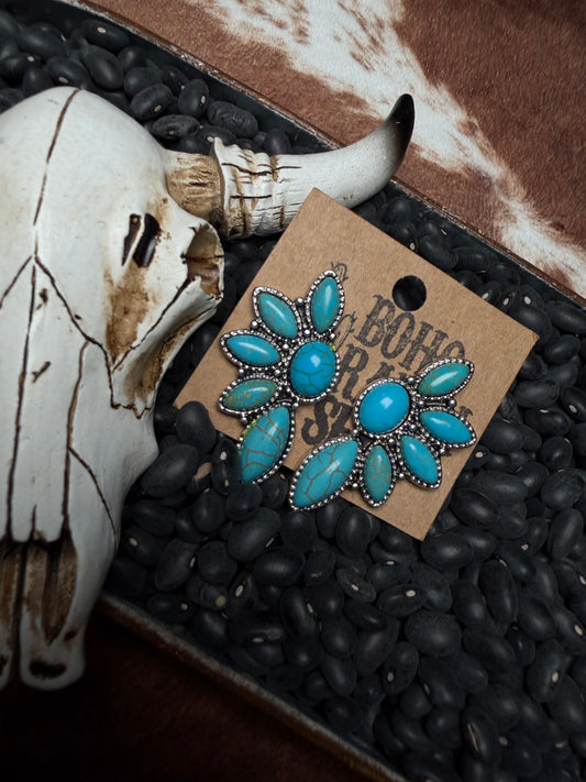 Squash Blossom Stone Stud Earrings
