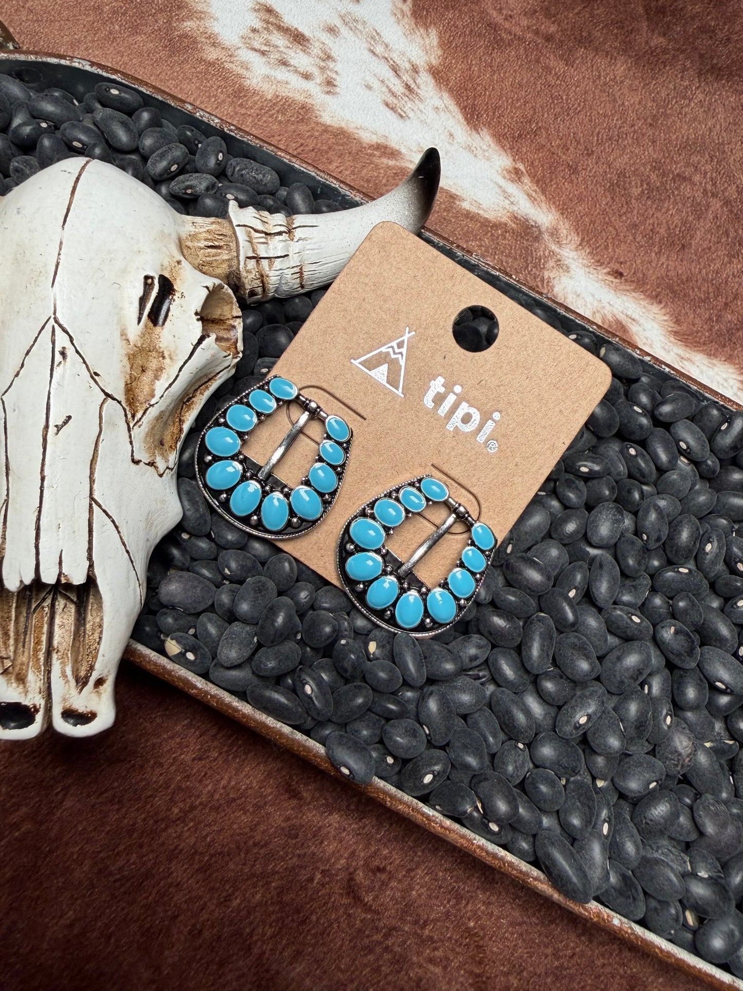 Western Small Belt Buckle Turquoise
Post Earrings