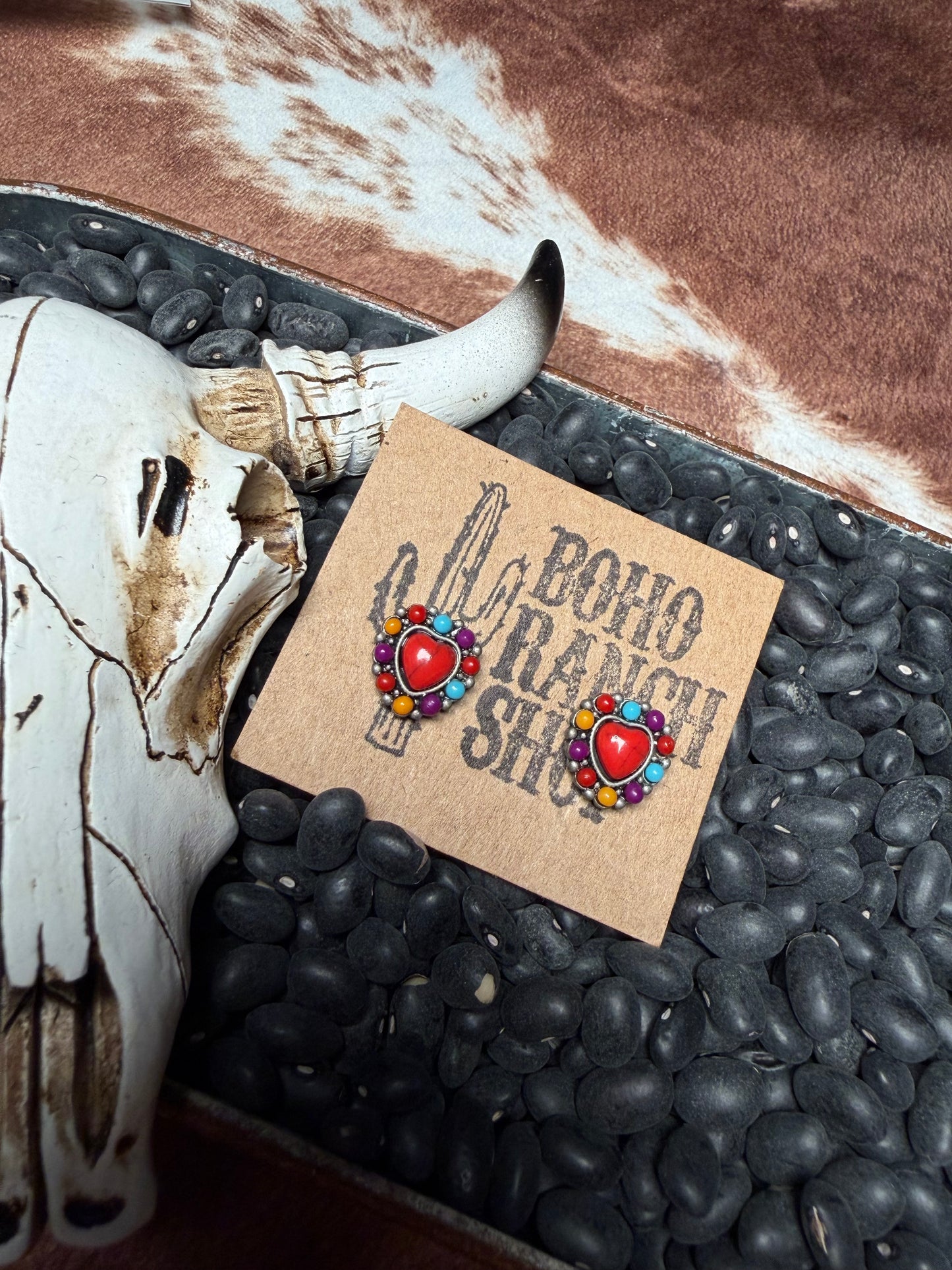 Mini Red Heart Bead Stud Earrings