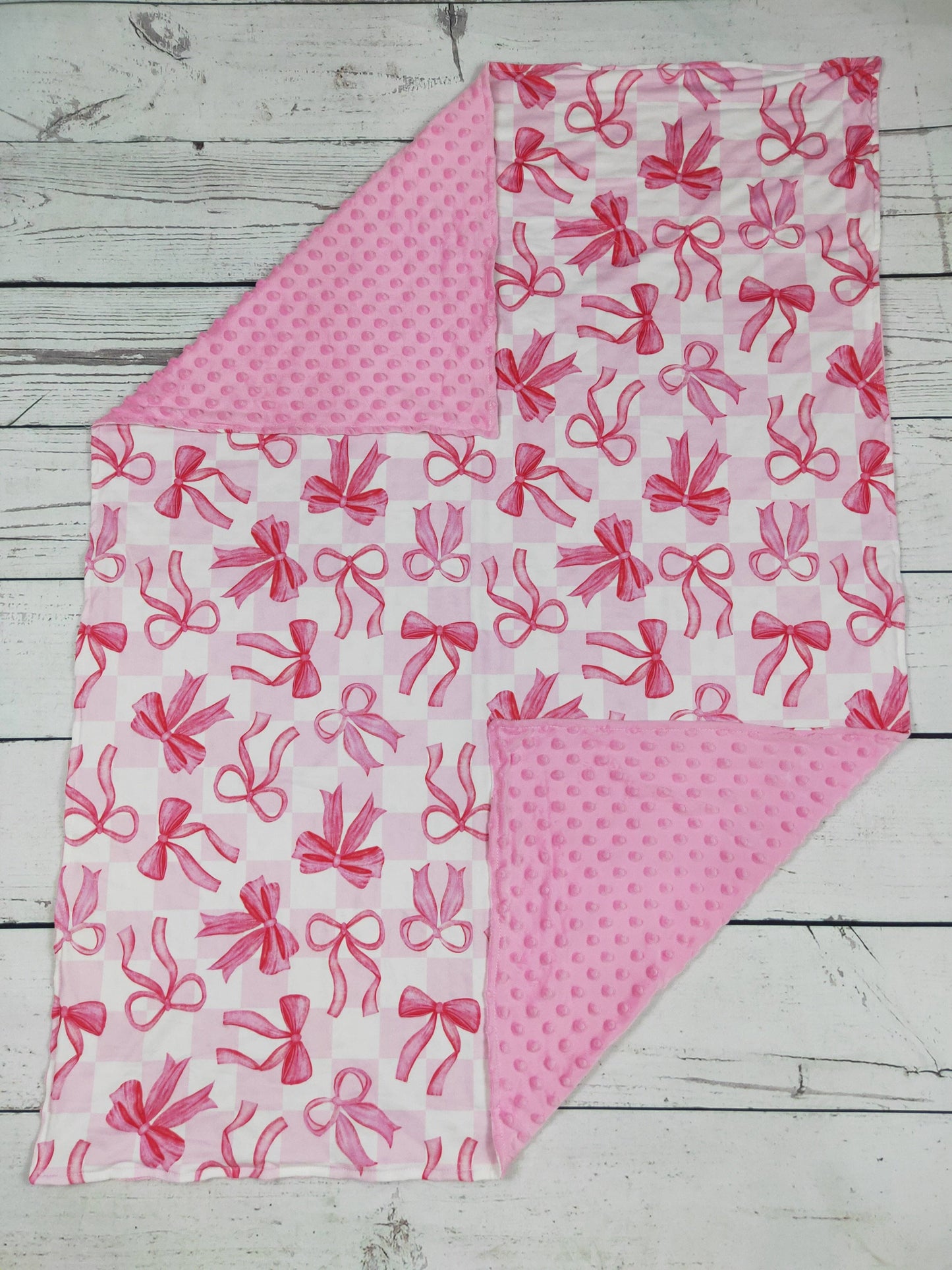 Pink Checkered Bow Baby Blanket