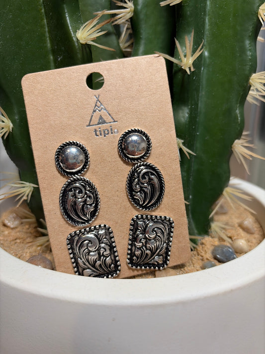 Western Etched 3 Pcs Earrings