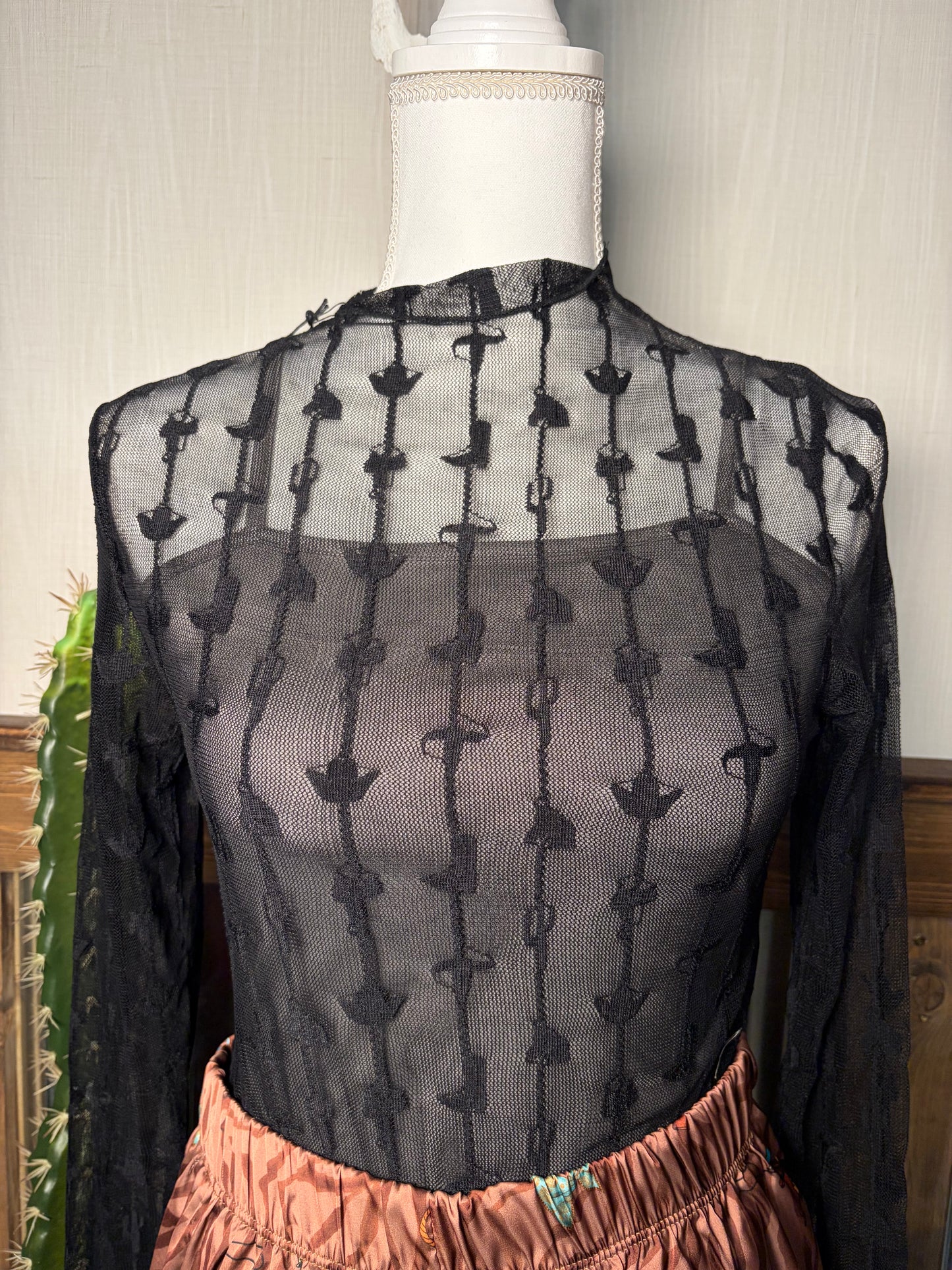 Black Western Mesh Top