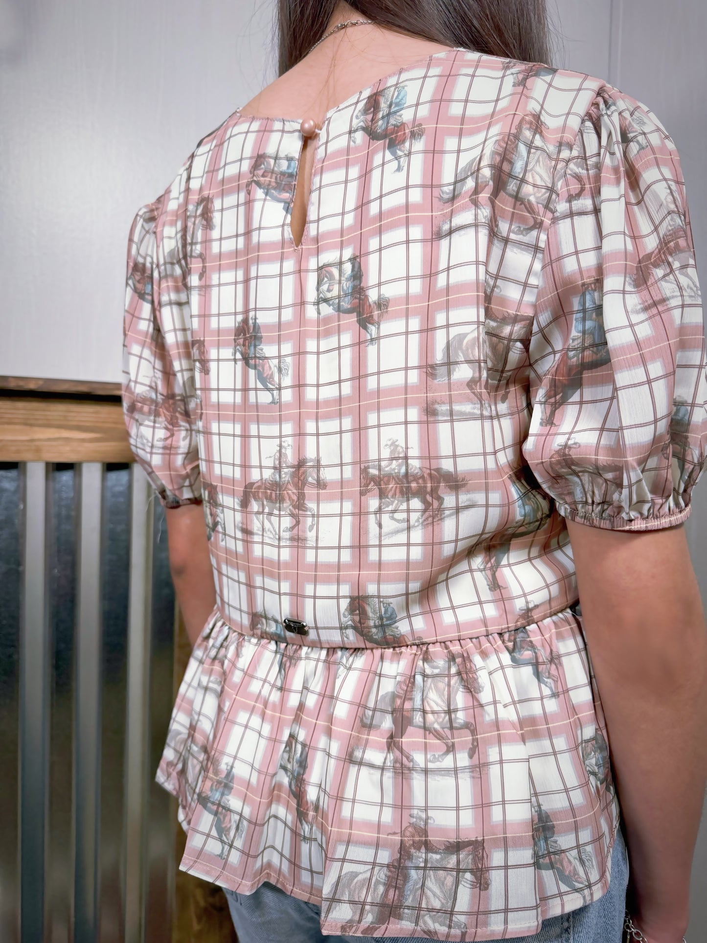 Plaid Front Tie Blouse