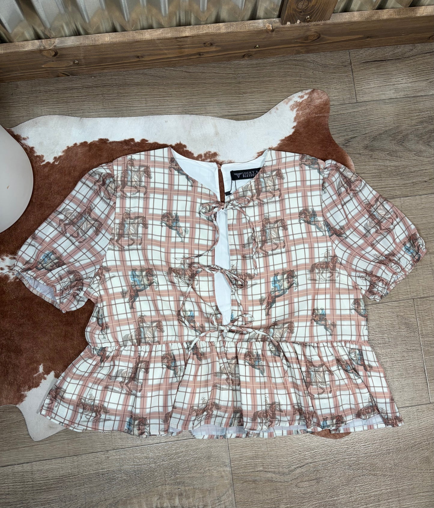 Plaid Front Tie Blouse