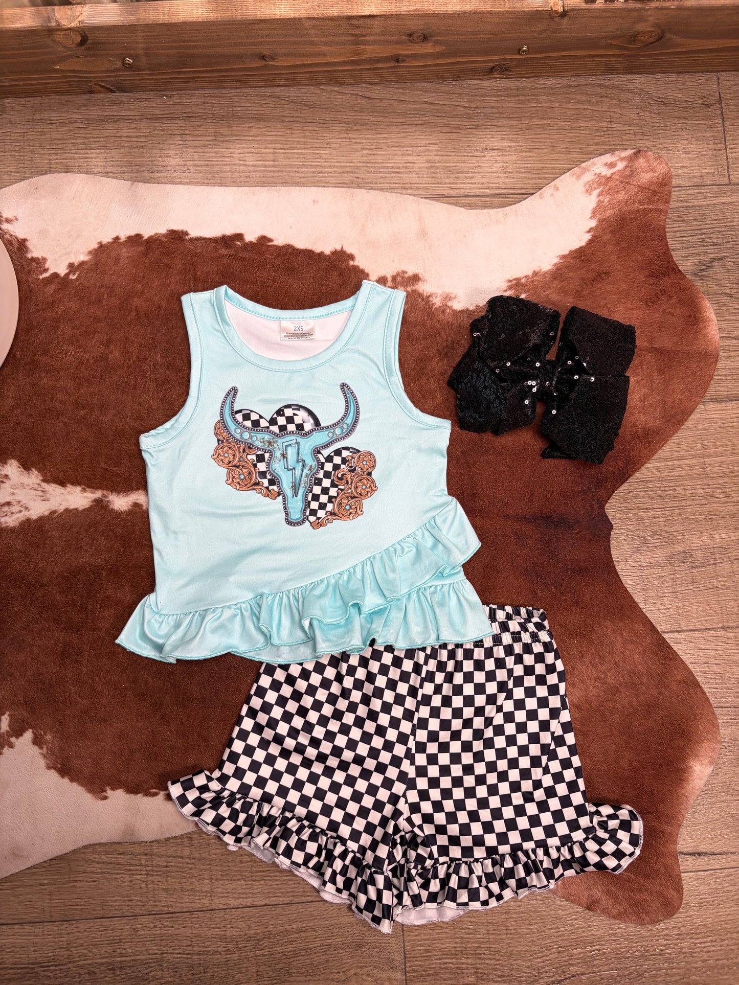 Checkered Steer Ruffle Two-Piece Set
