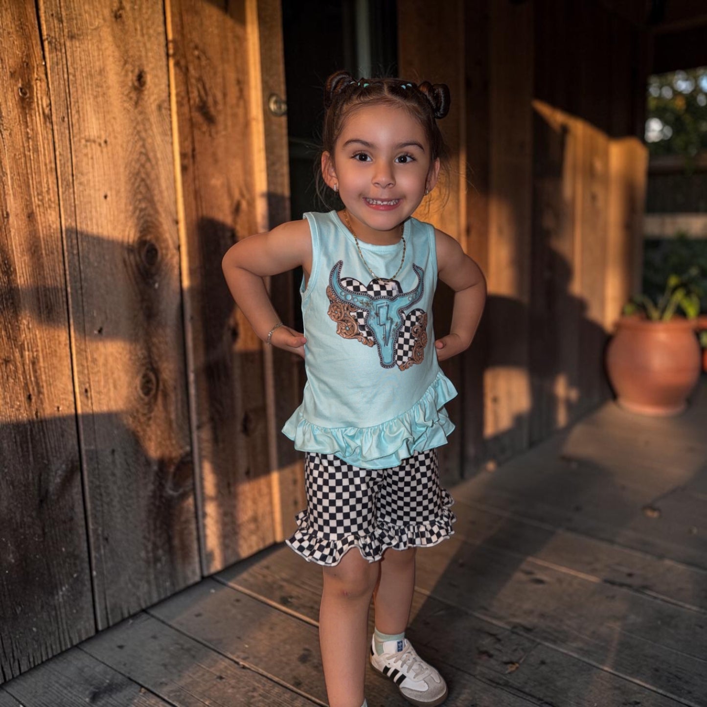 Checkered Steer Ruffle Two-Piece Set